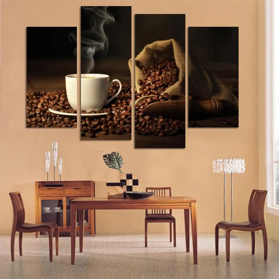 Por Coffee Canvas Art Lots From 4 Panels Modern Printed Coffee Canvas Art Painting Picture Cuadros Kitchen Home Decor Wall For