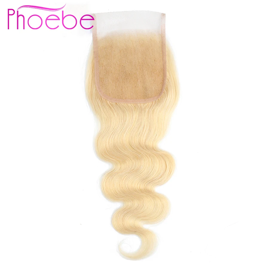 Фиби волосы #613 блондинка бразильский объемная волна человеческих волос Закрытие 4*4 Средняя/Бесплатная/три части кружева закрытия Реми #613