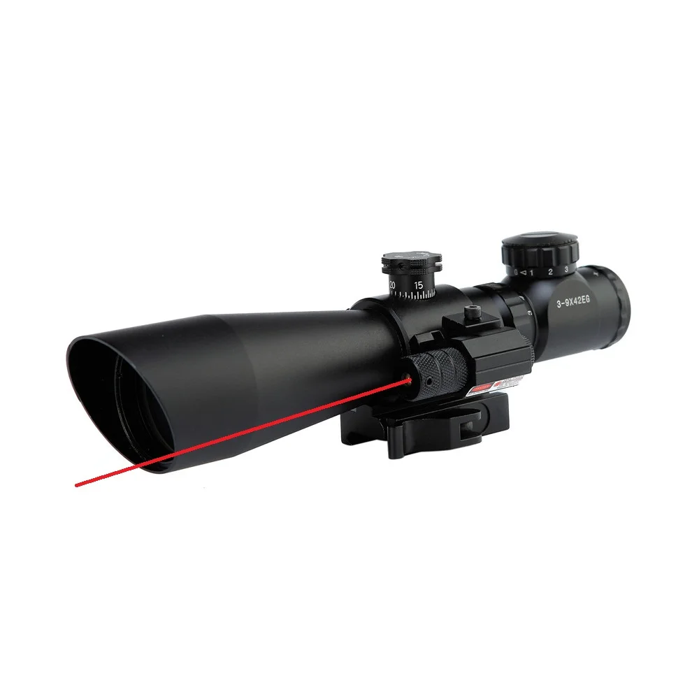 Tactical QD Riflescope 3-9x42EG Laser sight Hunting Rifle Scope Red Green Dot Illuminated Telescopic Sight Riflescopes