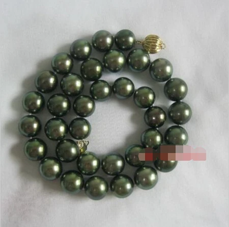 

17" 9-10 MM SOUTH SEA black green Pearl Necklace 14KGP Clasp Noble style Natural Fine jewe fast SHIPPING