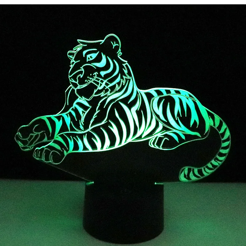 3D светодиодный ночник Тигр с 7 цветами света для украшения дома лампа
