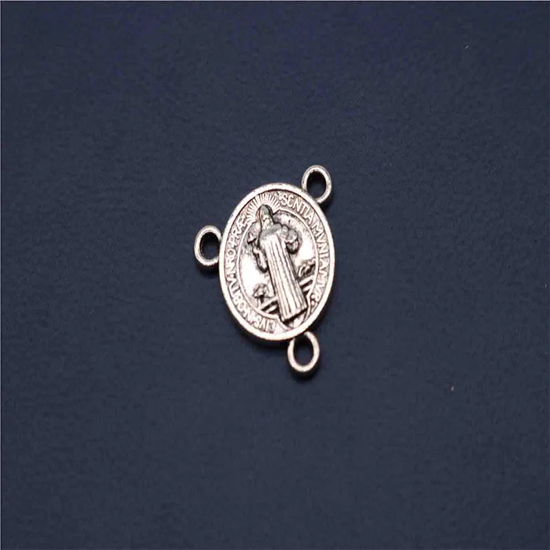 

Religious Jesus Cross St. Benedict's Three Hole Necklace Bracelet Medal. Rosary three-hole center medal.