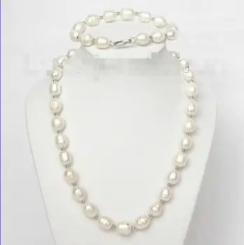 

zxia Hot selling *****9-10mm baroque white Freshwater pearl necklace bracelet