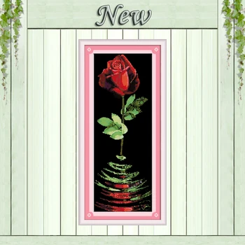 

red rose flower decor painting counted on canvas Cross Stitch Embroider kits Needlework Sets DMC 14CT 11CT black cloth unprinted