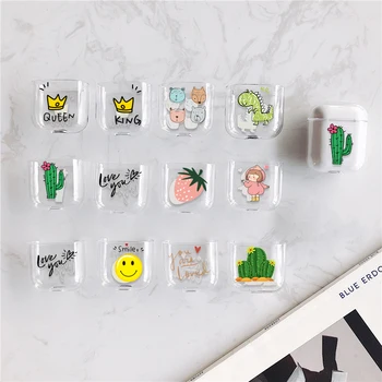

Pink Smile Strawberry Hard PC Crystal Cover For Airpods Cases Transparent Cactus Earphone Case For Apple Air Pods Headphone Boxs