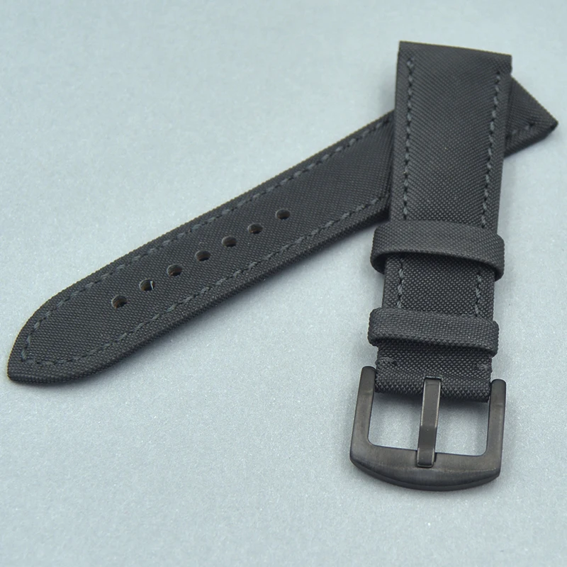 

New Excellent quality 23mm Canvas Face Genuine leather inner Watchband Black silver buckle Watch Strap for Armani Fast delivery