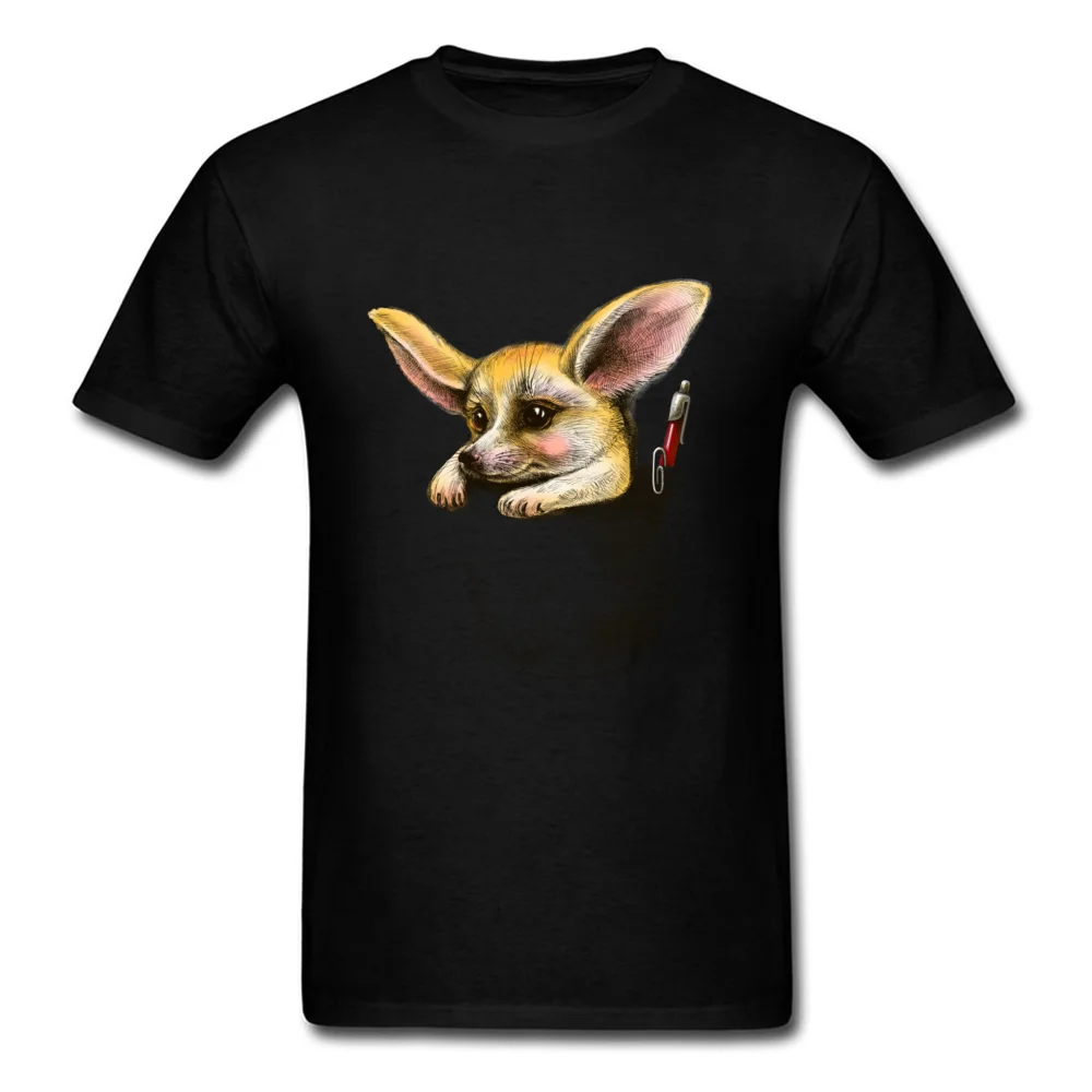 Pocket fennec fox Rife Slim Fit T Shirts Round Neck Cotton Fabric Short Sleeve Tops Shirts for Men Clothing Shirt Summer Pocket fennec fox black