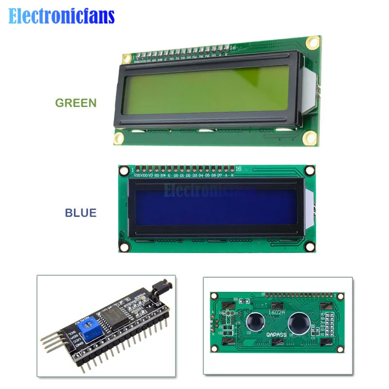 ЖК-дисплей 1602 PCF8574T PCF8574 межсоединений интегральных схем/I2C/Интерфейс 16x2 персонажа ЖК-дисплей Дисплей модуль 1602 5V Синий/желто-зеленый экран для Arduino "сделай сам"