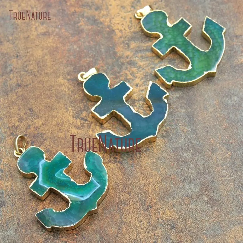 

Pure Gold Color Anchor Pendant Teal Blowout Agates Pendant 50x40mm PM12382