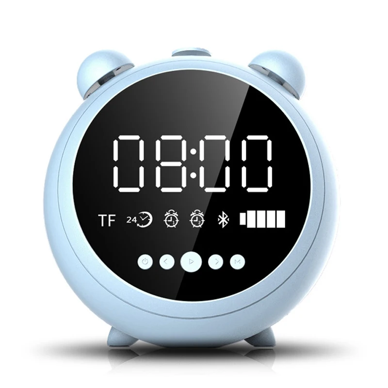 Будильник Hd зеркало с ночным светильник Fm радио беспроводной Bluetooth динамик поддержка Aux Tf плеер детские часы светодиодный цифровой - Цвет: Blue