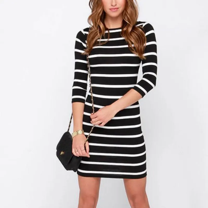Women Everyday Dresses Autumn Sexy Slimming Wrap Lady Fashion Clothing Casual Striped Bodycon Party Dress Vestidos