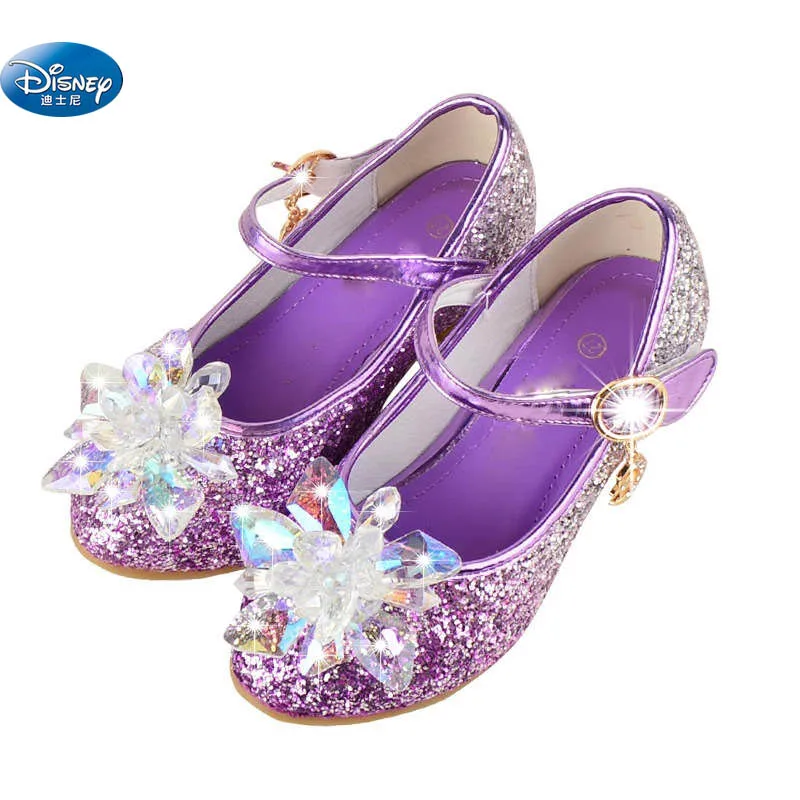 Обувь с украшением в виде кристаллов для девочек; Новинка года; обувь принцессы на высоком каблуке; детская обувь фиолетового цвета; Студенческая обувь на высоком каблуке; 26-37
