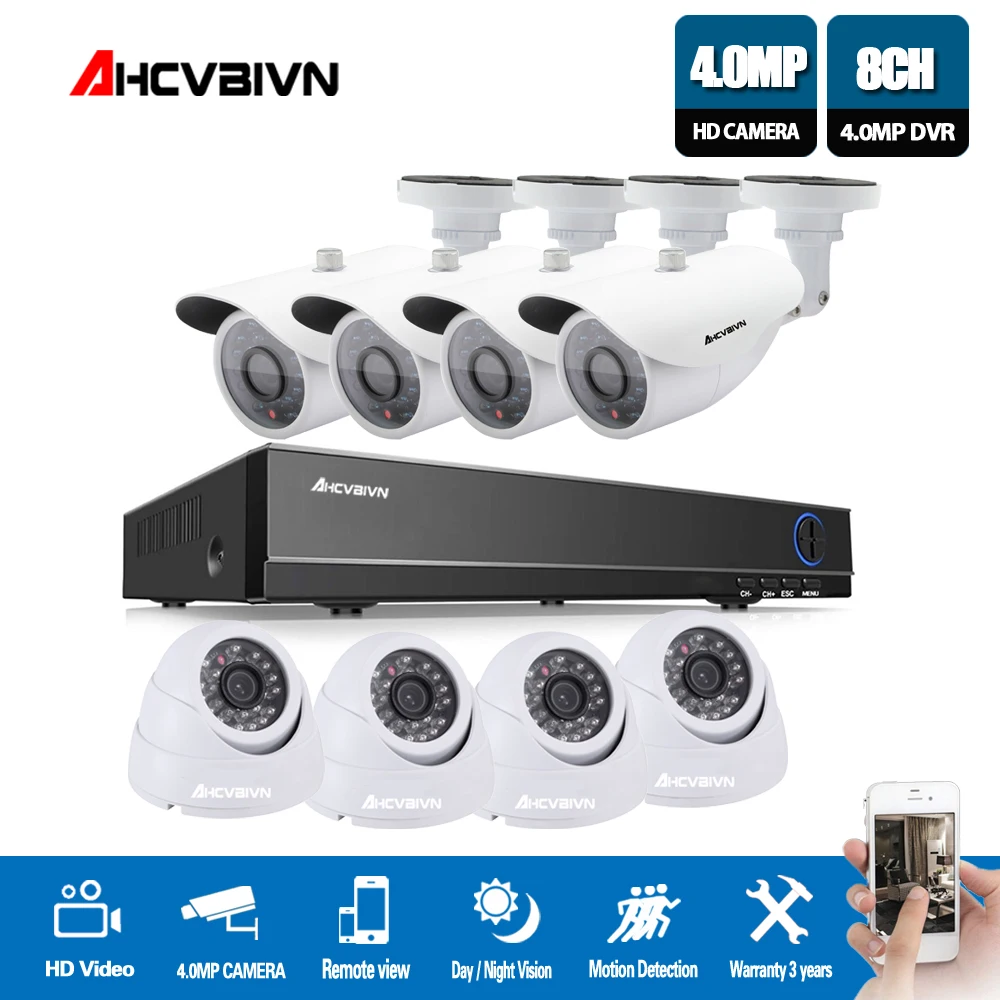 

4K H.264 CCTV System 8CH HDMI IR Waterproof 4.0MP Metal Camera Plug-Play Motion Night Security