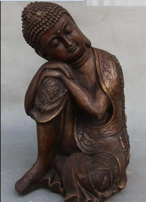

free 10" Tibet Buddhism Bronze Sleep Shakyamuni Sakyamuni Buddha Robe Statue fast