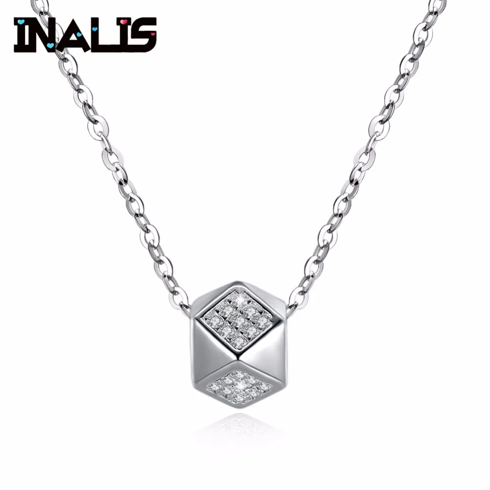 

INALIS Delicate New Arrival S925 Sterling Silver Necklace Micro Paved Many CZ Crystal Polygonal Pendant for Women Jewelry Bijoux