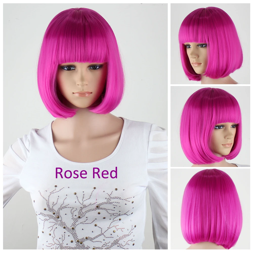 Yiyaobess синтетический 10 дюймов прямой короткий Боб парики челка синий золотой красный черный белый фиолетовый розовый зеленый коричневый косплей парик женский