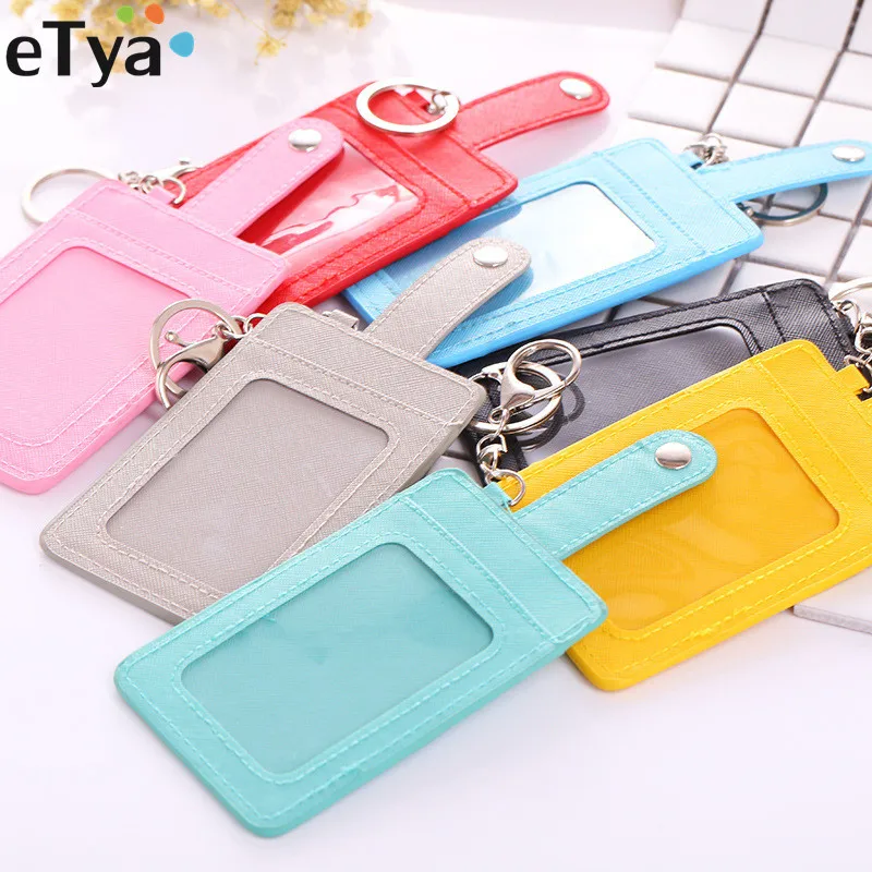eTya Student Bus ID Card Holder Wallet Pu Leather Women Men ID Credit Card Office Work Card
