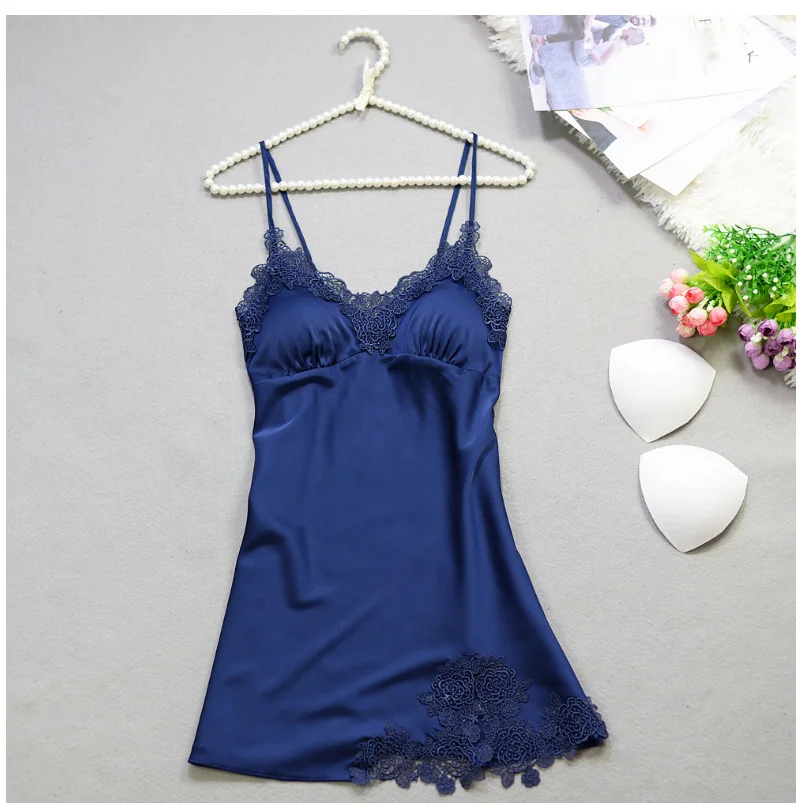 Sexy Silk Lace Sleepwear Dress Women Summer Solid Satin Nightgown Spaghetti Strap Sleeveless Nightwear Lingerie Sexy Night dress (19)