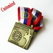 Бронзовая медаль из цинкового сплава, квадратная спортивная медаль на заказ, недорогая металлическая медаль Спортивная Тема
