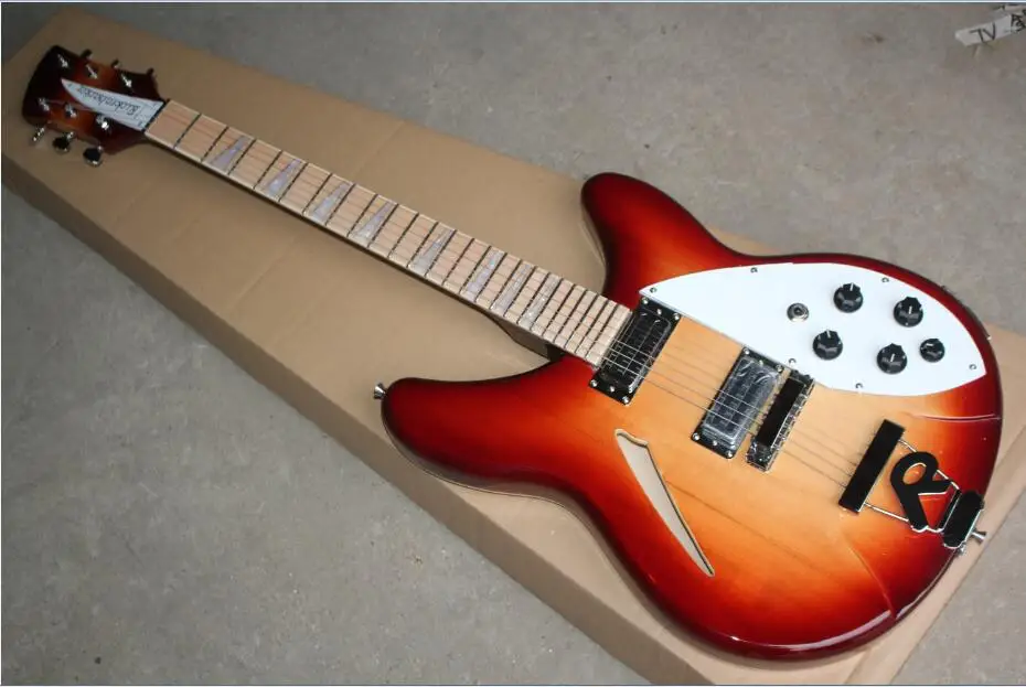 

Free shipping High Quality Rick Semi Hollow Ricken Guitar Cherry Red Burst 2 Pickups R Tremolo Electric Guitar 17-11