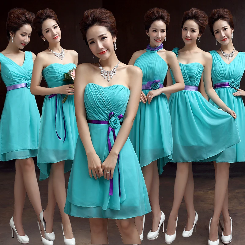 short Bridesmaid Dresses Chiffon Turquoise Blue Dress For Weddings