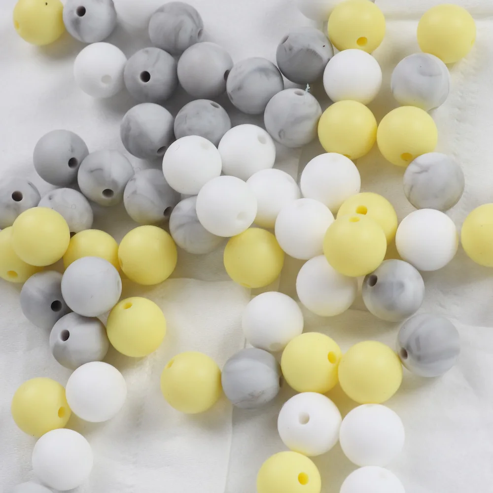 TYRY.HU 30pc Silicone Beads 15mm Pastel Yellow Teether Bead DIY Chew Necklace Charms Pacifier Clip Bead