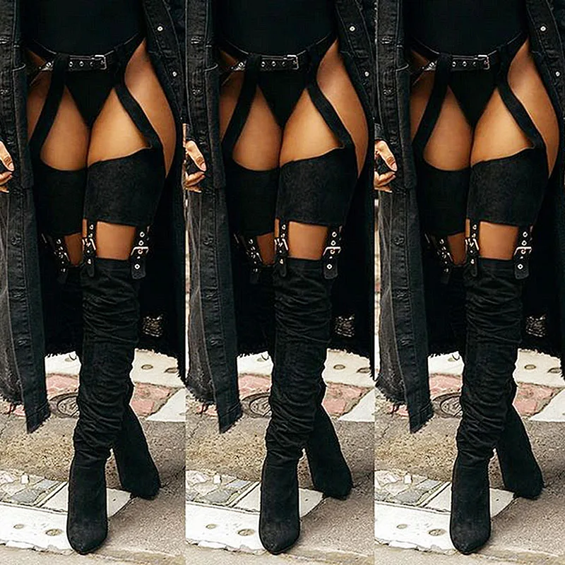 Perixir-Rihanna-Flock-High-Boots-Winter-Over-Knee-Fashion-Heeled-Boots-Strap-Solid-Pointed-Toe-Square (2)