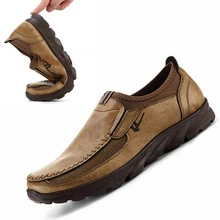 Из искусственной кожи мужские лоферы без шнуровки мужская повседневная обувь на плоской подошве Нескользящие резиновая подошва дышащие кроссовки мокасины для вождения обуви плюс Размеры