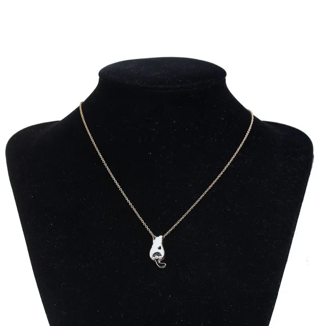 127 Doreenbeads Nouvelle Mode Acrylique Collier Or Couleur Noir Et Blanc Chat Coeur émail Mignon Animal Femme Bijoux Cadeau 1 Pièce Dans