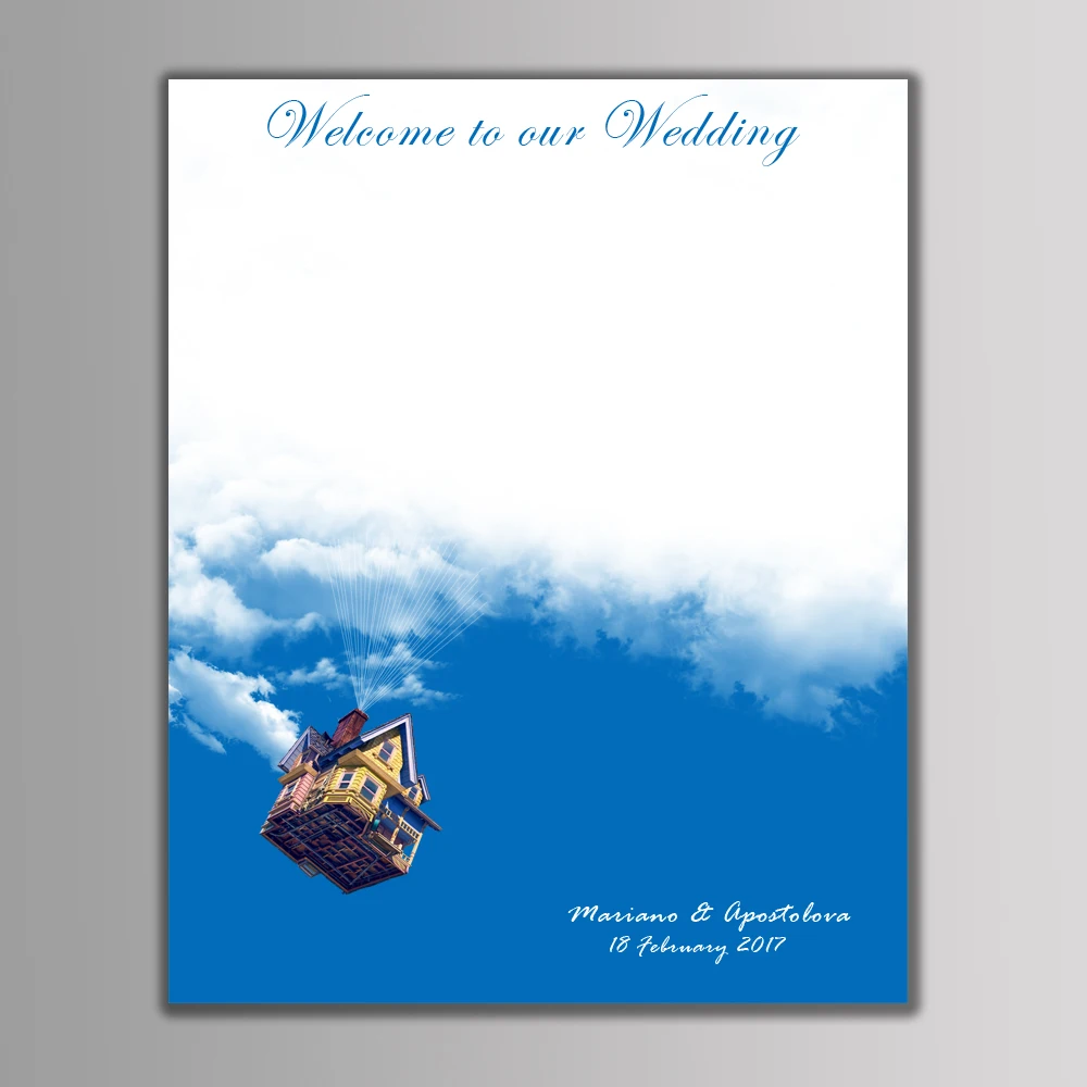 Летающий дом любви, бесплатно персонализированные пользовательские отпечаток пальца Гостевая книга своими руками для помолвки и свадебных церемоний без рамки HK029