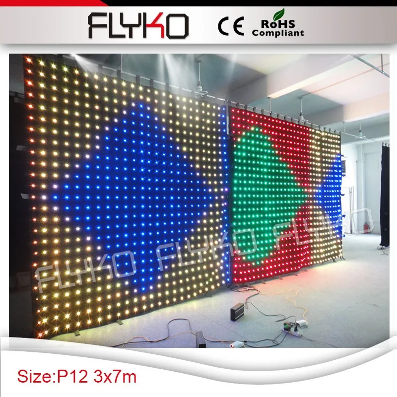 Выделите p12 занавес светодиодный экран низкая цена с ce, rohs 10FT x 23ft led подсветкой этап фоне