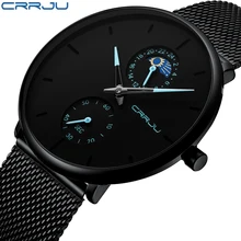 CRRJU Quartz Watch men Casual Japan Quartz-watch Stainless Steel Face ultra thin clock male Relogio Upgraded Version of 2150