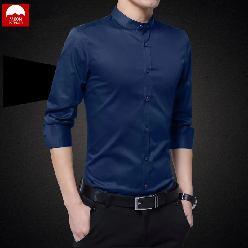 القمر العلامة التجارية 2019 جديد الرجال قمصان الأعمال طويلة الأكمام موقف أعناق طوق القطن الذكور قميص يتأهل شعبية تصاميم CS-004
