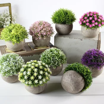 

Fake Flower Grass Ball Plastic Bonsai Display Artificial Flowers Simulation Green Plant Home Furnishing Table Sets