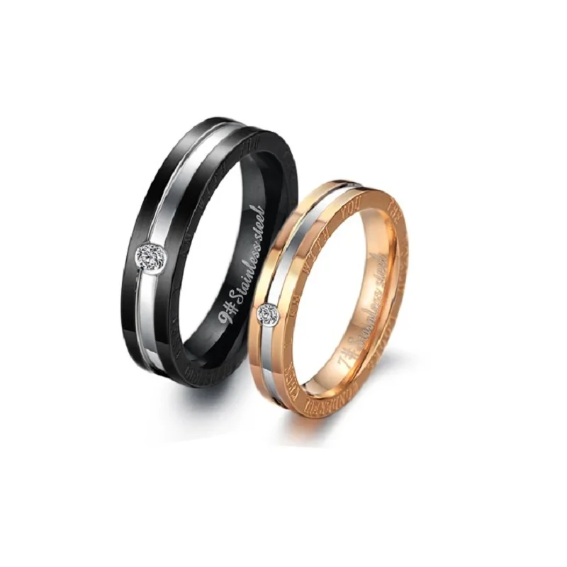 Fashion CZ Diamond Love Wedding Engagement Rings Stainless Steel Jewelry Christmas Gift For Women Men