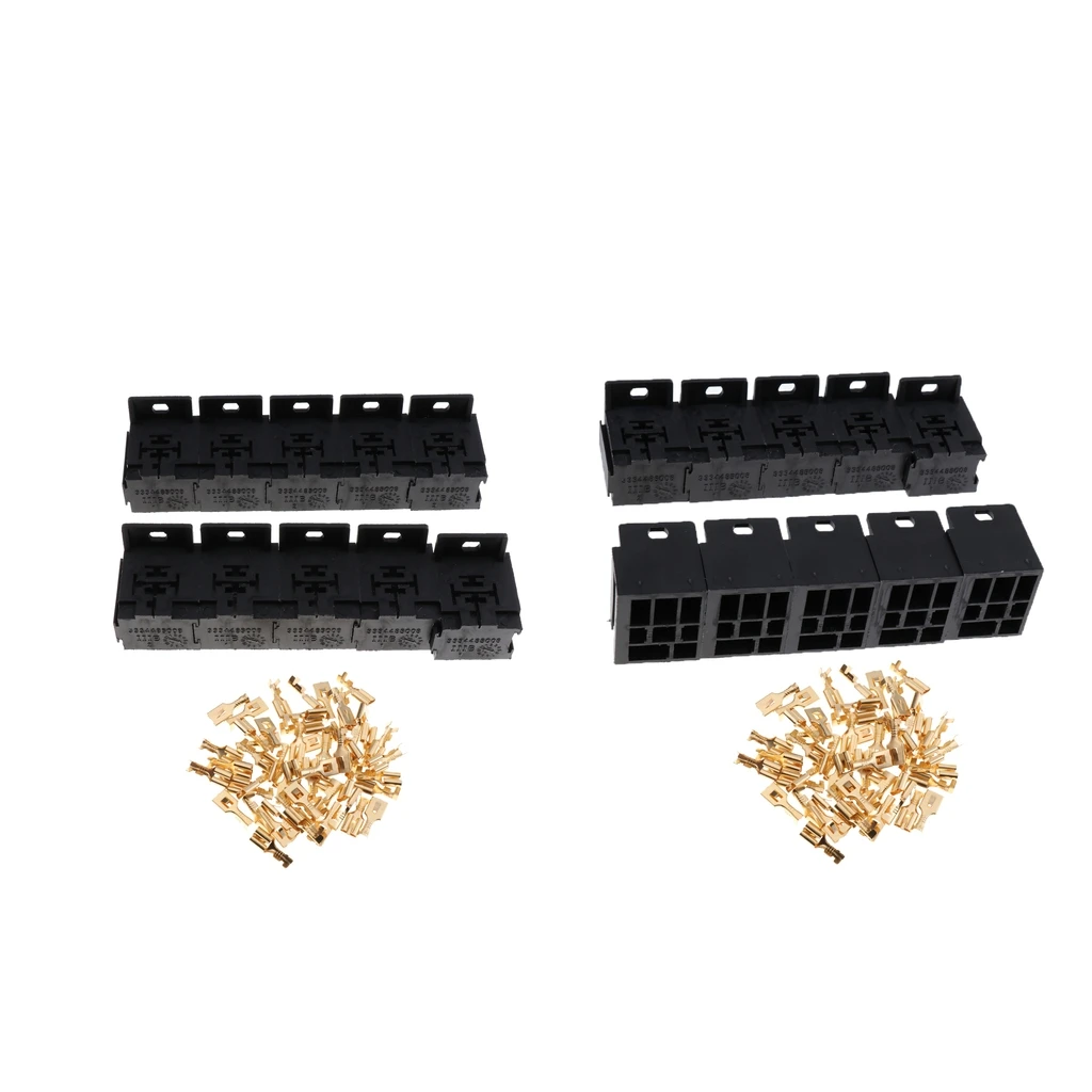 5 Pin Flasher Relays Plug Holder Socket Base 6.3mm Crimp Terminals Kit 12V 4