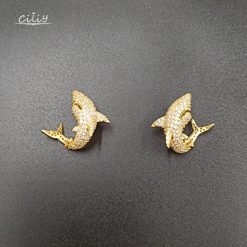 Ciliy серьги Модные ювелирные изделия микро-инкрустированные цирконием маленькие акулы подарочные серьги-гвоздики для женщин Роскошные Дизайнерские серьги F7920FY