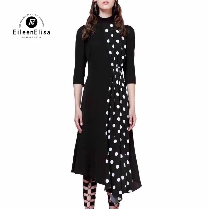 Download Polka Dots Patchwork Long Dress Women Autumn Half Sleeve ...