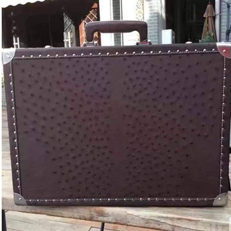 

yongliang Natural ostrich leather men suitcase, leather retro, hand carry password box