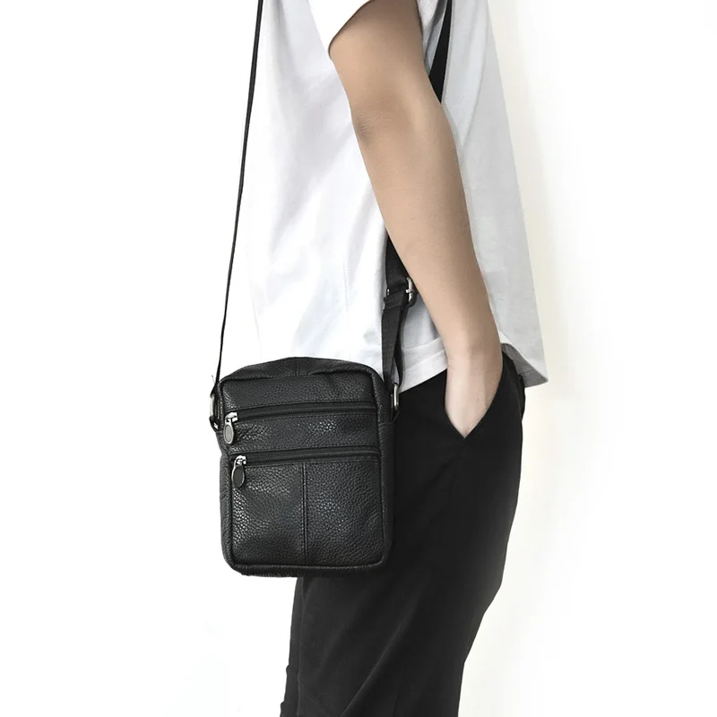 حقيقية جلد البقر رجال الأعمال حقيبة ساعي سستة تصميم الصلبة Crossbody أكياس رجل قدرة كبيرة الأسود حقيبة كتف للرجل