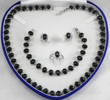 

Women's Wedding noble designed black GEM necklace, earings, bracelet ring(7-10#) jewelry sets real newjewelry