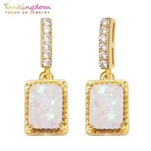 Yunkingdom желтое золото цвет Синтетический Белый опал серьги гвоздики для женщин длинные квадратные серьги Новая мода ювелирные изделия K2205