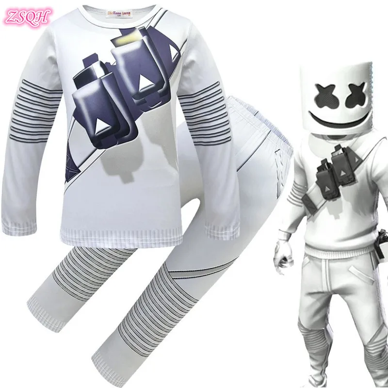 

ZSQH Fortnight Marshmello Hoodies Sets Game Fortnited Battle Royale Cosplay Costumes DJ Marshmello Costume For Kids