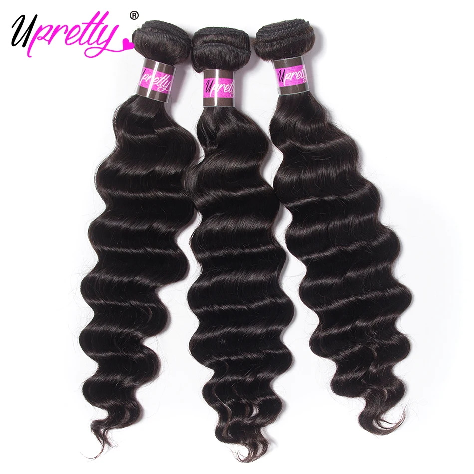 Upretty Brazilian Hair Weave Bundles With Closure Loose Deep Wave Bundles With Frontal Remy Human Hair 3 Bundles With Closure