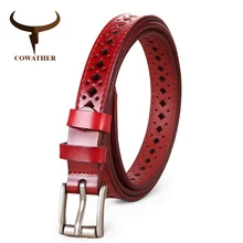 COWATHER 2017 Good Women belts cow genuine leather pin buckle vintage style top quality newest luxury female strap original