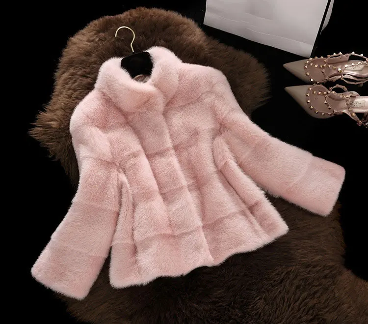 GACVGA весна зима шуба из искусственного лисьего меха тонкий искусственный мех Повседневная теплая куртка женские пальто из искусственного меха размера плюс manteau fourrurerure - Цвет: Pink