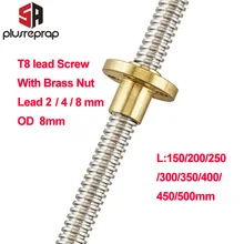 T8 Lead Screw OD8mm Pitch 2mm Lead 2/4/8mm 150mm 200mm 250mm 300mm 350mm 400mm 500mm with Brass Nut for Reprap 3D Printer Z Axis T8 Lead Screw OD8mm Pitch 2mm Lead 2/4/8mm 150mm 200mm 250mm 300mm 350mm 400mm 500mm with Brass Nut for Reprap 3D Printer Z Axis