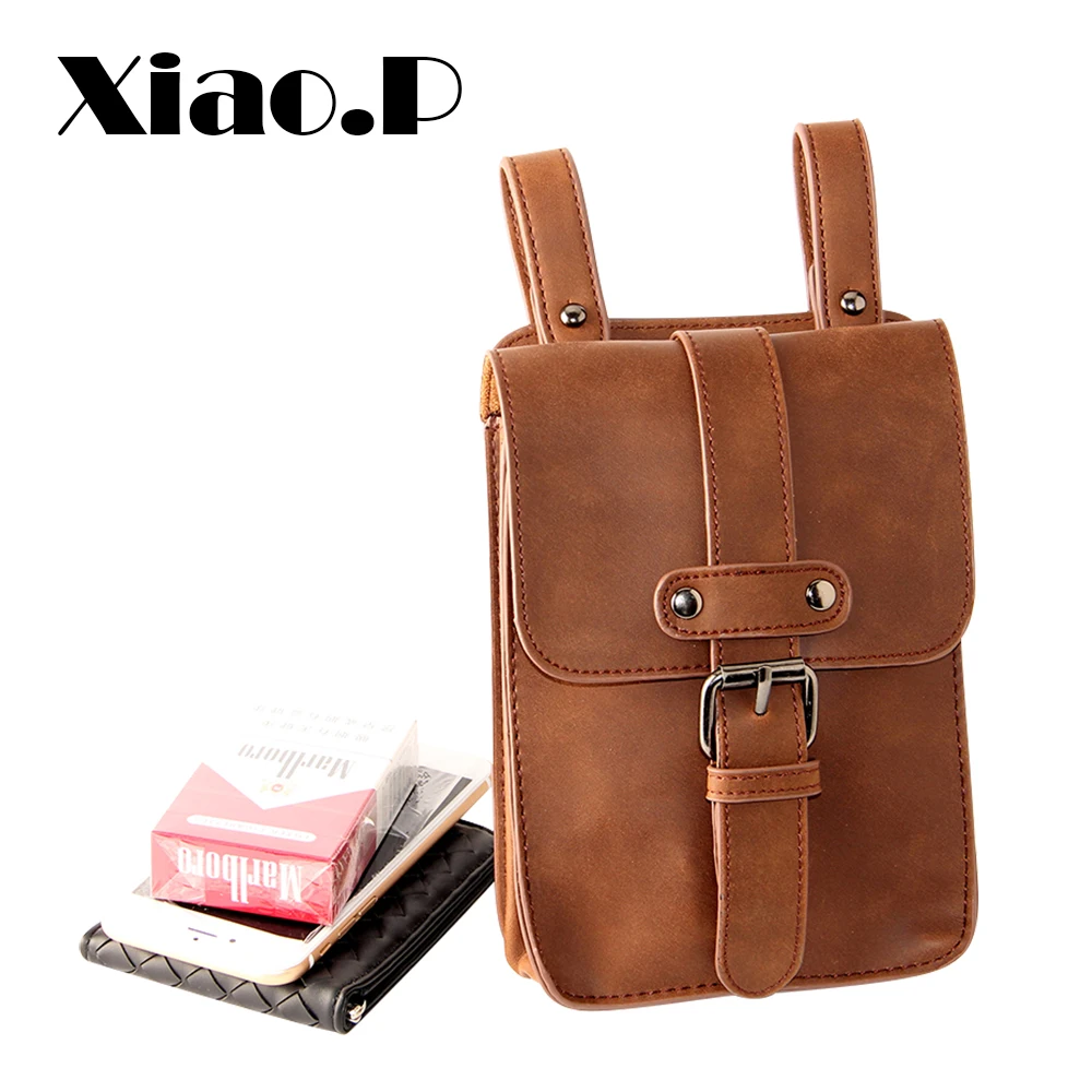 جديد العلامة التجارية الرجال مجنون الحصان بو الجلود الصغيرة الخصر حزمة حقيبة هاتف محمول السفر حقائب رجالية صغيرة حقيبة بحزام خمر براون XP5641