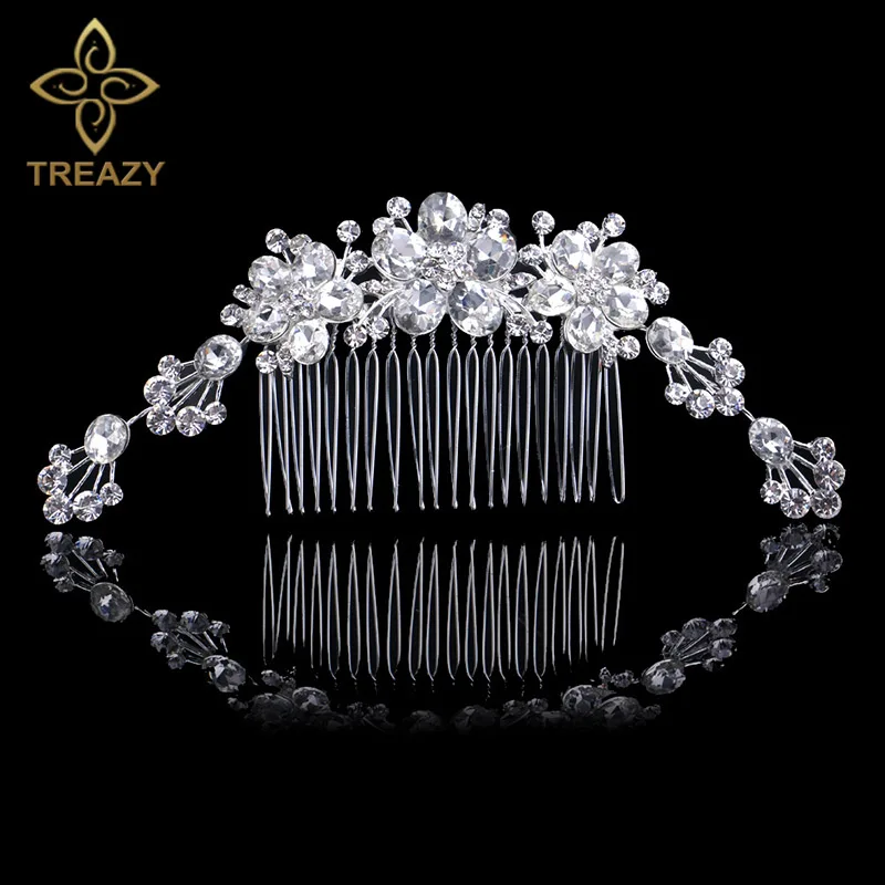 

TREZY Austrian Crystal Bridal Hair Combs Bride Flower Hairpins Stunning Silver Color Wedding Tiara Hair Jewelry Hair Accessories