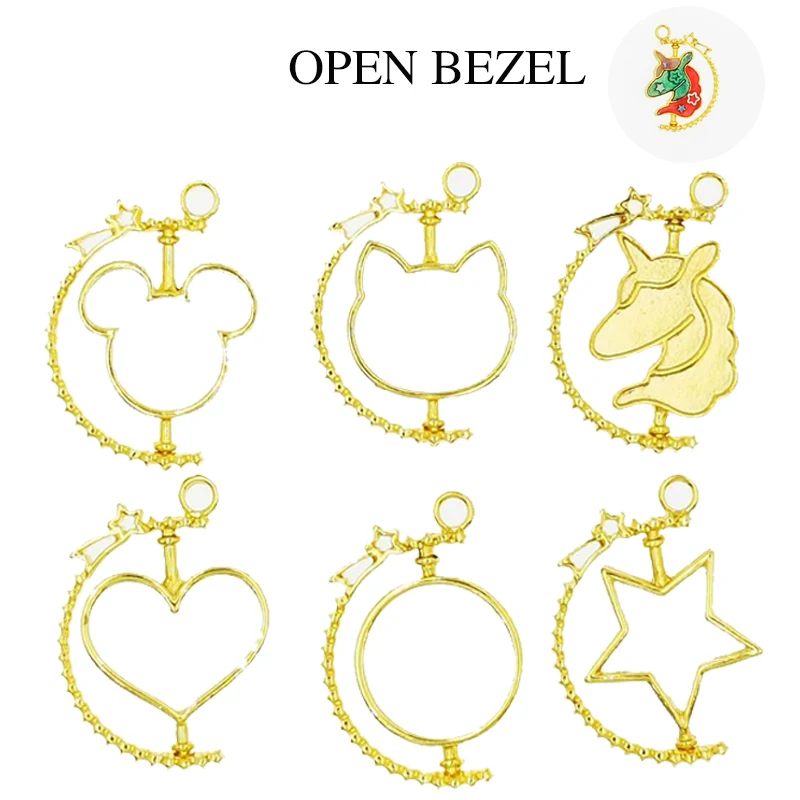 

QIAOQIAODIY Metal Frame Open Bezel Setting Blank Pendant for UV Resin Hollow Pressed Flower Jewelry Making moon round oval shape